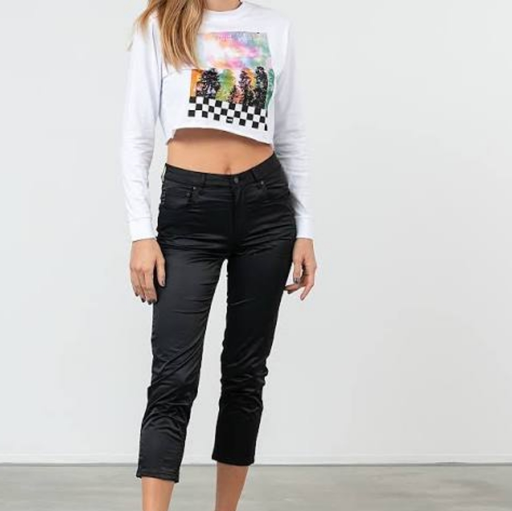 Vans Crop Top White Long Sleeve Womens Shirt - Picture 4 of 9